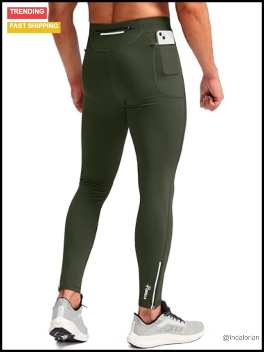 Men's Fleece-Lined Thermal Running Tights with 3 Zipper Pockets Water Resistant